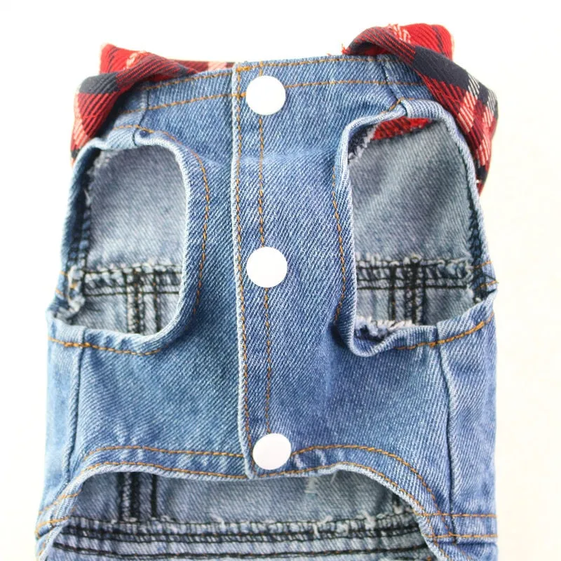 Red Plaid Hoodie Spring Denim Dog Jacket