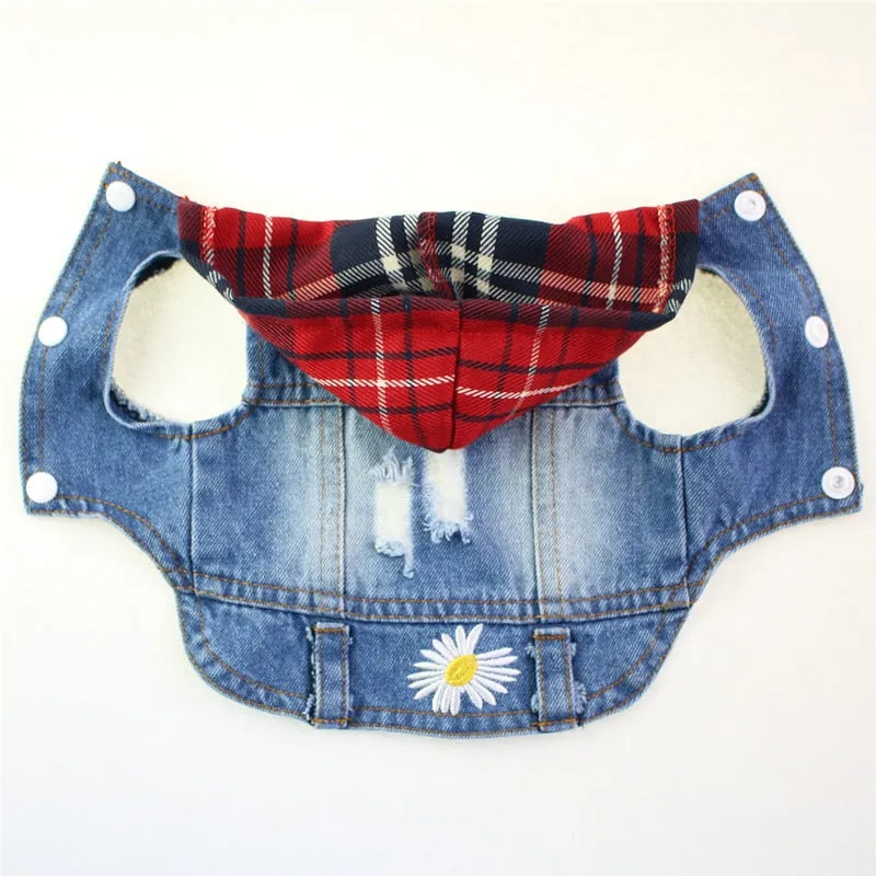 Red Plaid Hoodie Spring Denim Dog Jacket