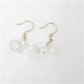 Rock Crystal Quartz Cube Earrings- Gold Ear Wires