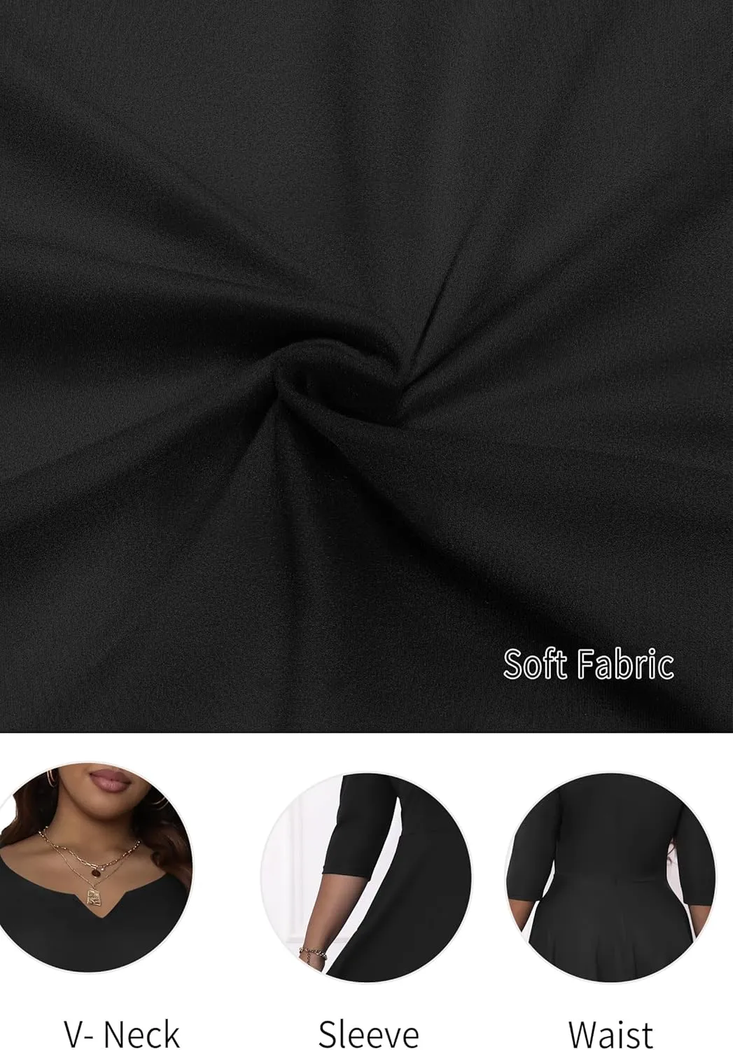 Runwind Plus Size Dresses Women Fit and Flare A-Line Swing Dress 3/4 Sleeve Midi Church Wedding Guest Cocktail Party Dresses