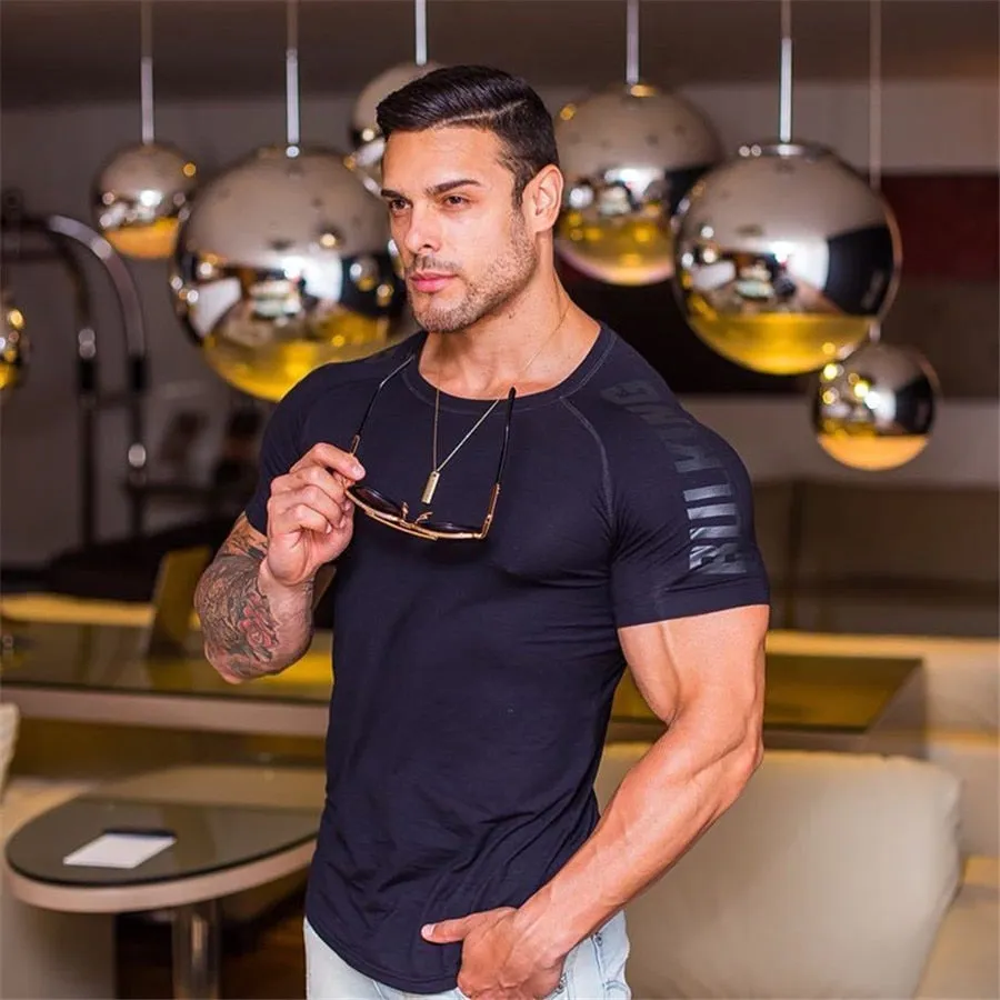 Ryan Design Compression Men Tee Shirt Gym Fitness Bodybuilding Workout Black Tops