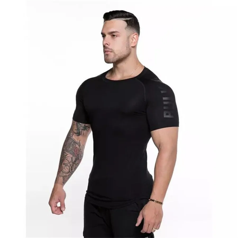 Ryan Design Compression Men Tee Shirt Gym Fitness Bodybuilding Workout Black Tops