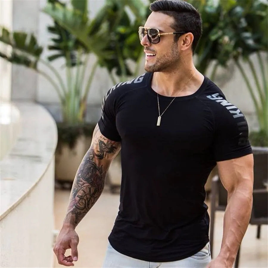 Ryan Design Compression Men Tee Shirt Gym Fitness Bodybuilding Workout Black Tops