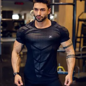 Ryan Design Compression Men Tee Shirt Gym Fitness Bodybuilding Workout Black Tops