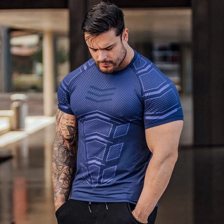 Ryan Design Compression Men Tee Shirt Gym Fitness Bodybuilding Workout Black Tops