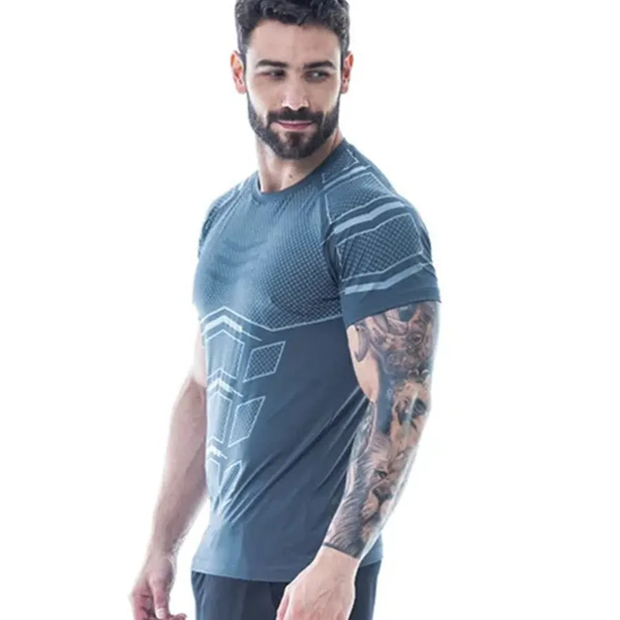 Ryan Design Compression Men Tee Shirt Gym Fitness Bodybuilding Workout Black Tops