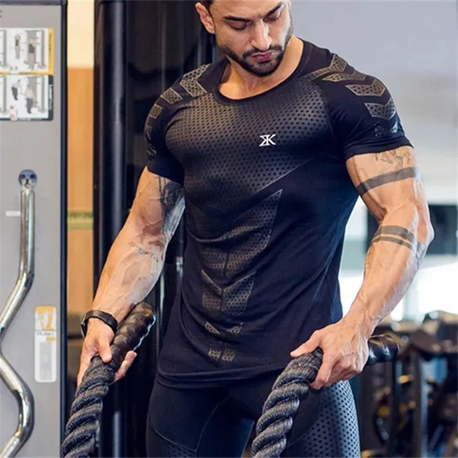 Ryan Design Compression Men Tee Shirt Gym Fitness Bodybuilding Workout Black Tops