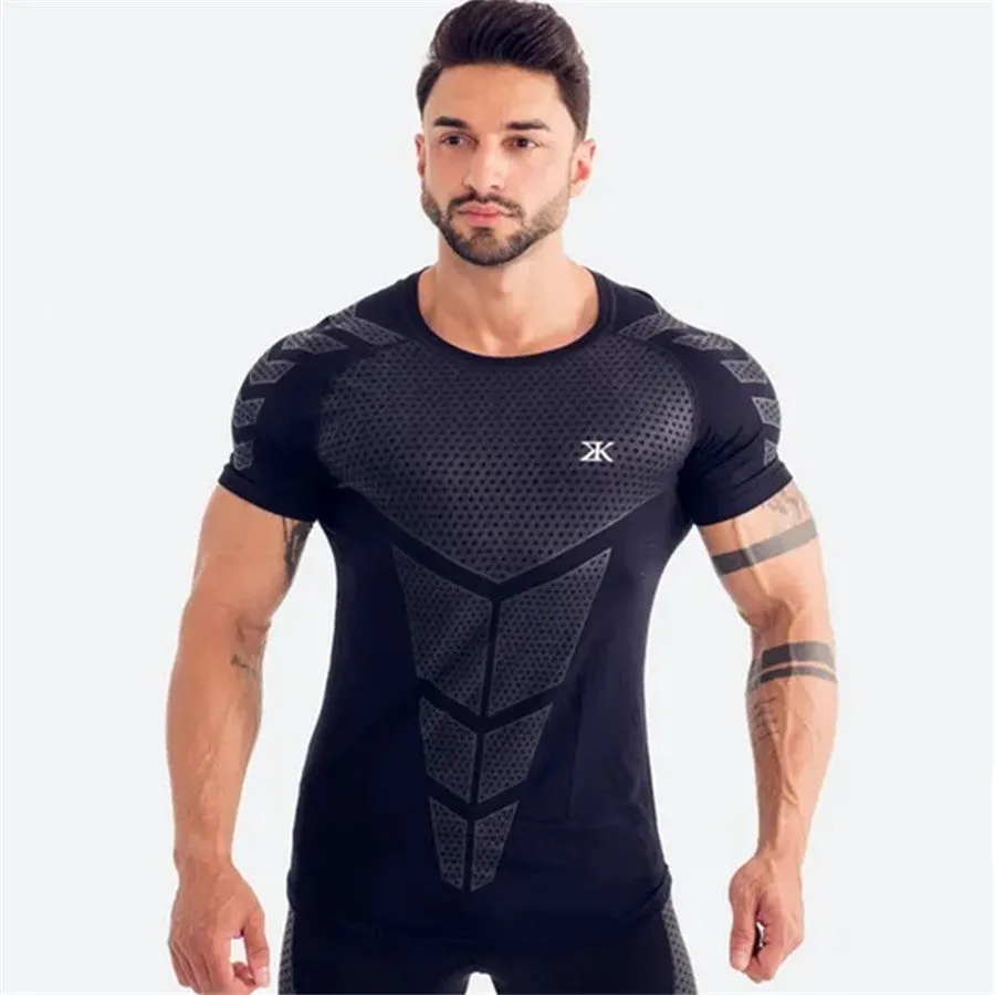 Ryan Design Compression Men Tee Shirt Gym Fitness Bodybuilding Workout Black Tops