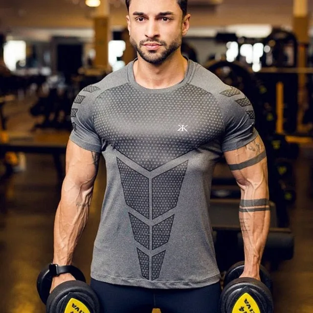 Ryan Design Compression Men Tee Shirt Gym Fitness Bodybuilding Workout Black Tops