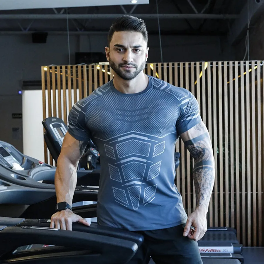 Ryan Design Compression Men Tee Shirt Gym Fitness Bodybuilding Workout Black Tops