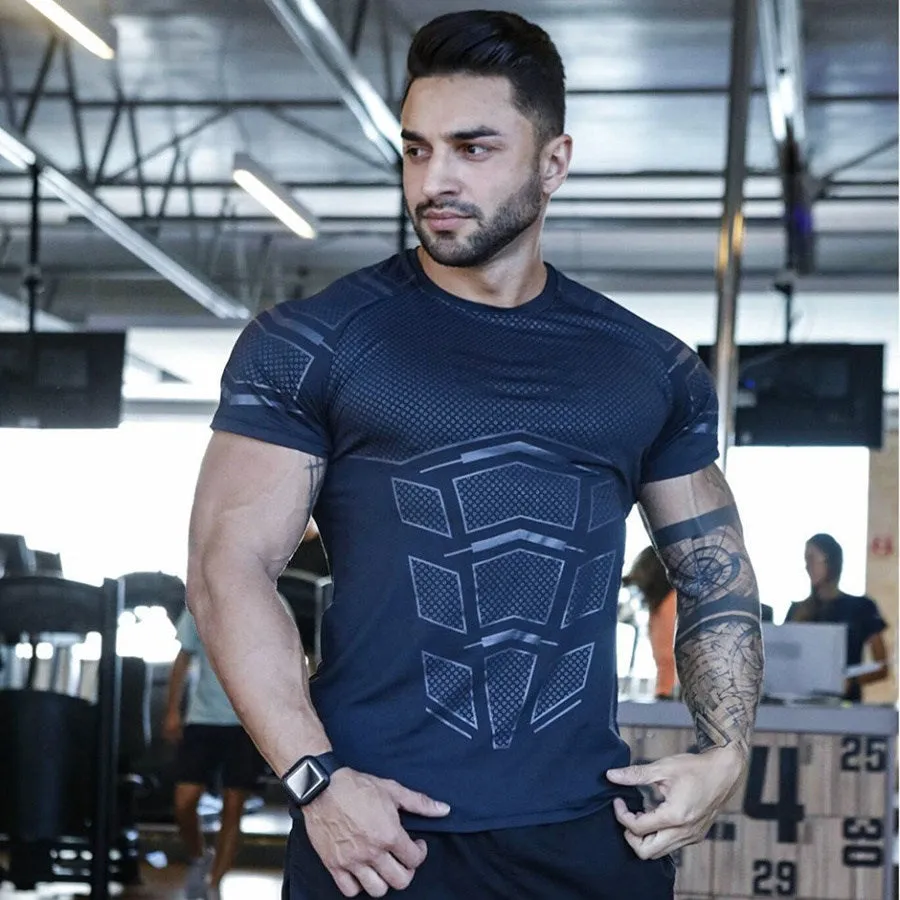 Ryan Design Compression Men Tee Shirt Gym Fitness Bodybuilding Workout Black Tops