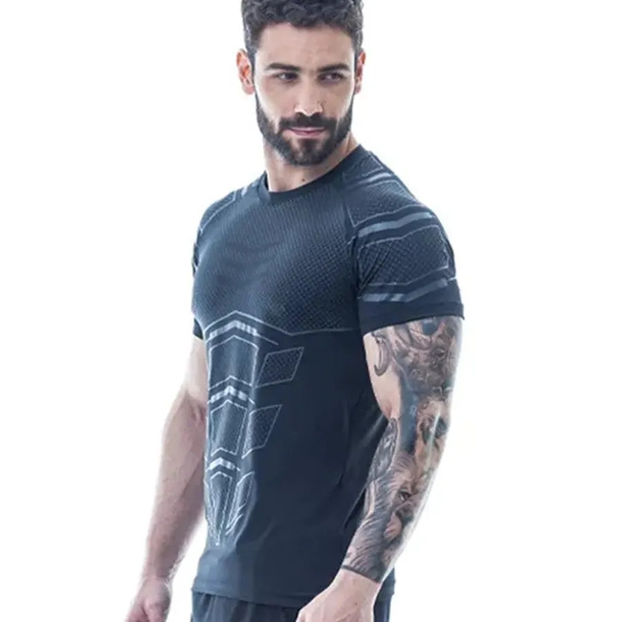 Ryan Design Compression Men Tee Shirt Gym Fitness Bodybuilding Workout Black Tops