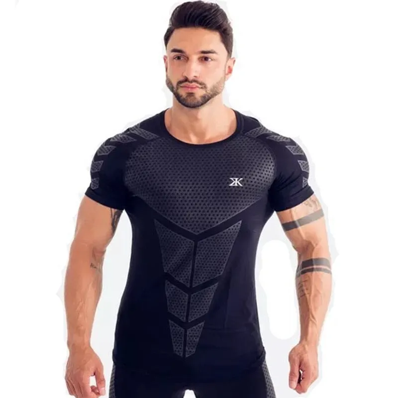 Ryan Design Compression Men Tee Shirt Gym Fitness Bodybuilding Workout Black Tops