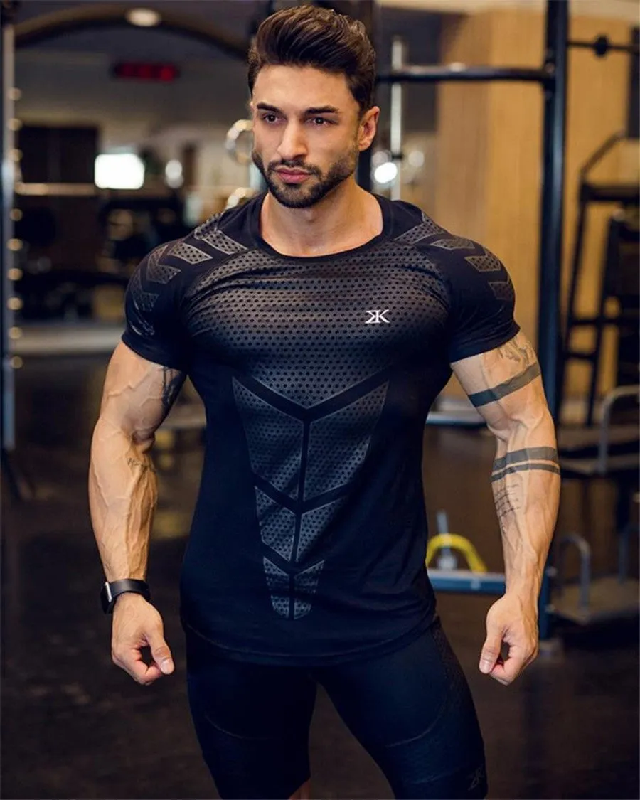 Ryan Design Compression Men Tee Shirt Gym Fitness Bodybuilding Workout Black Tops