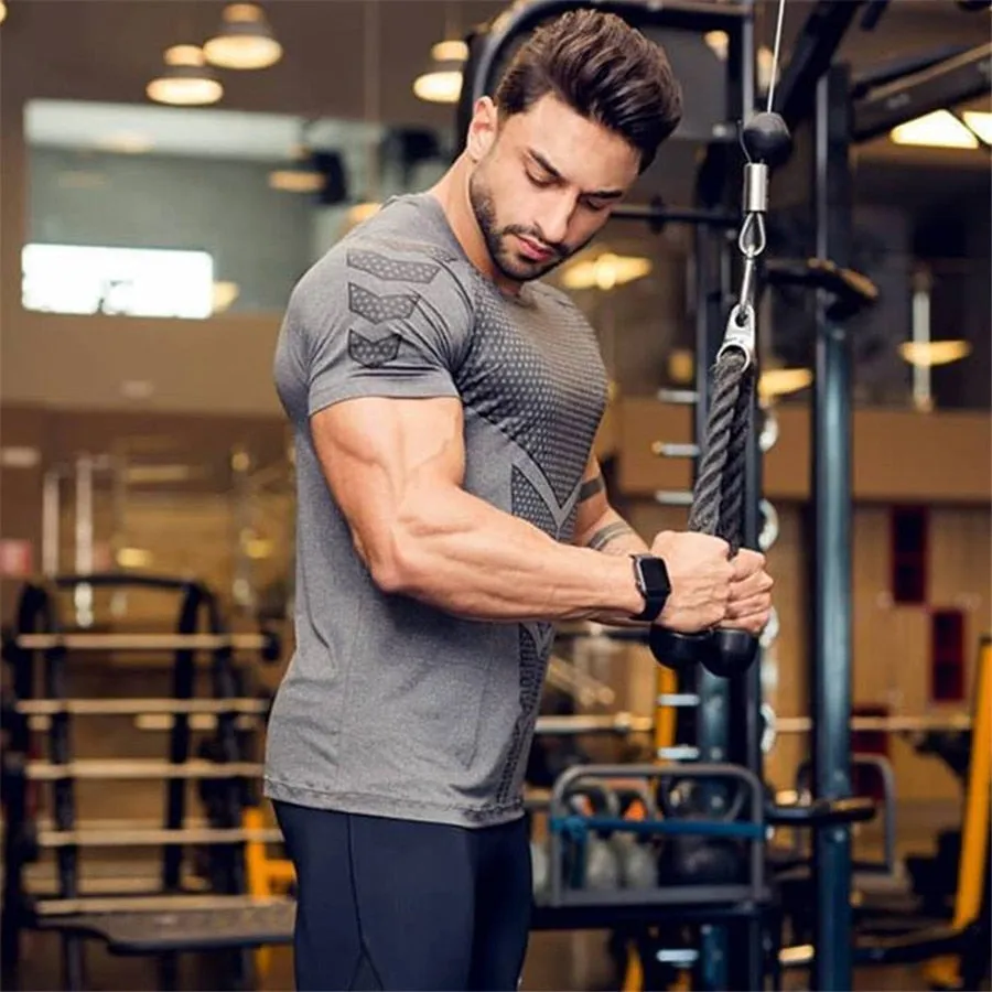 Ryan Design Compression Men Tee Shirt Gym Fitness Bodybuilding Workout Black Tops