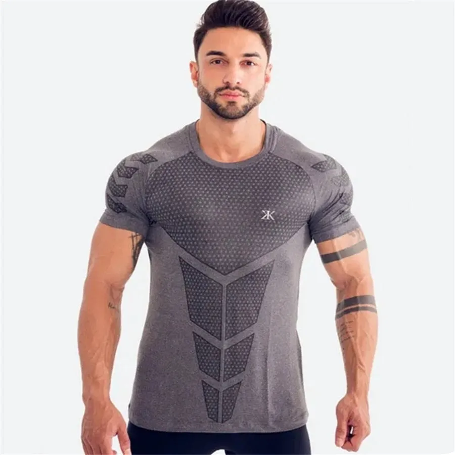 Ryan Design Compression Men Tee Shirt Gym Fitness Bodybuilding Workout Black Tops