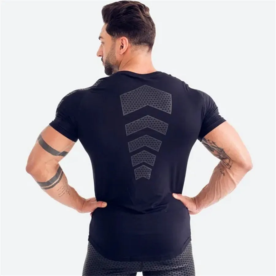Ryan Design Compression Men Tee Shirt Gym Fitness Bodybuilding Workout Black Tops