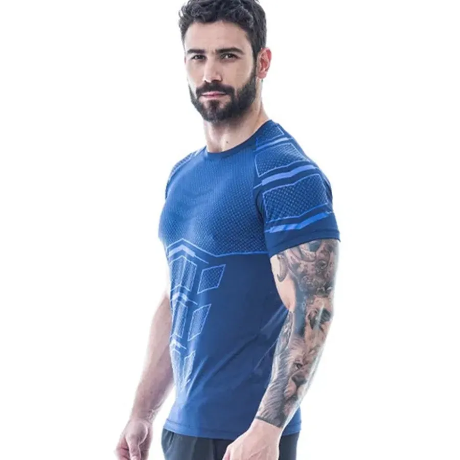 Ryan Design Compression Men Tee Shirt Gym Fitness Bodybuilding Workout Black Tops