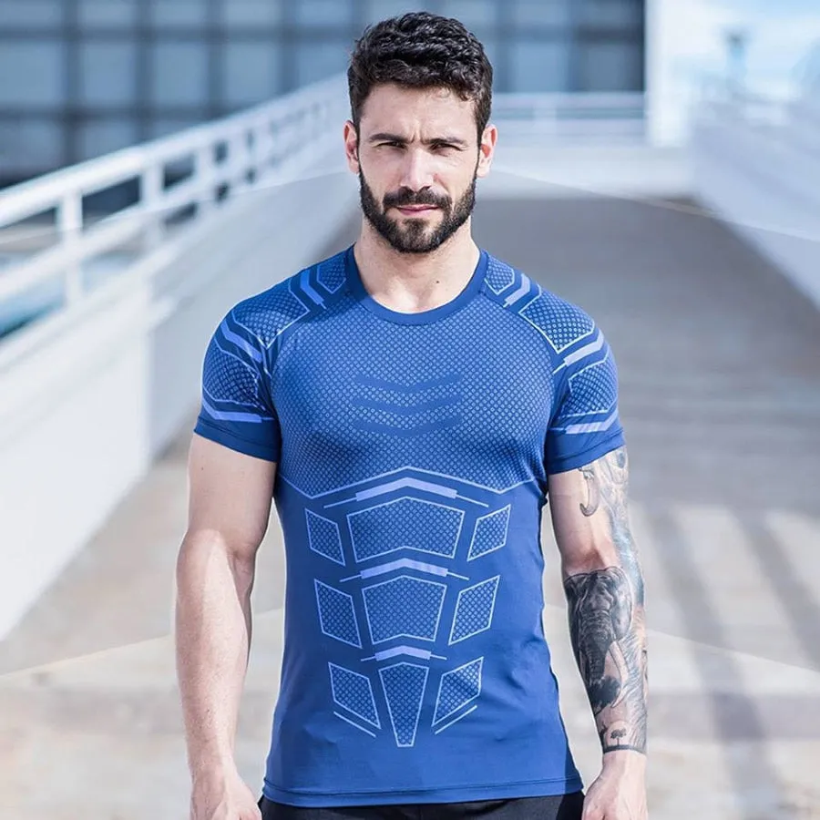 Ryan Design Compression Men Tee Shirt Gym Fitness Bodybuilding Workout Black Tops