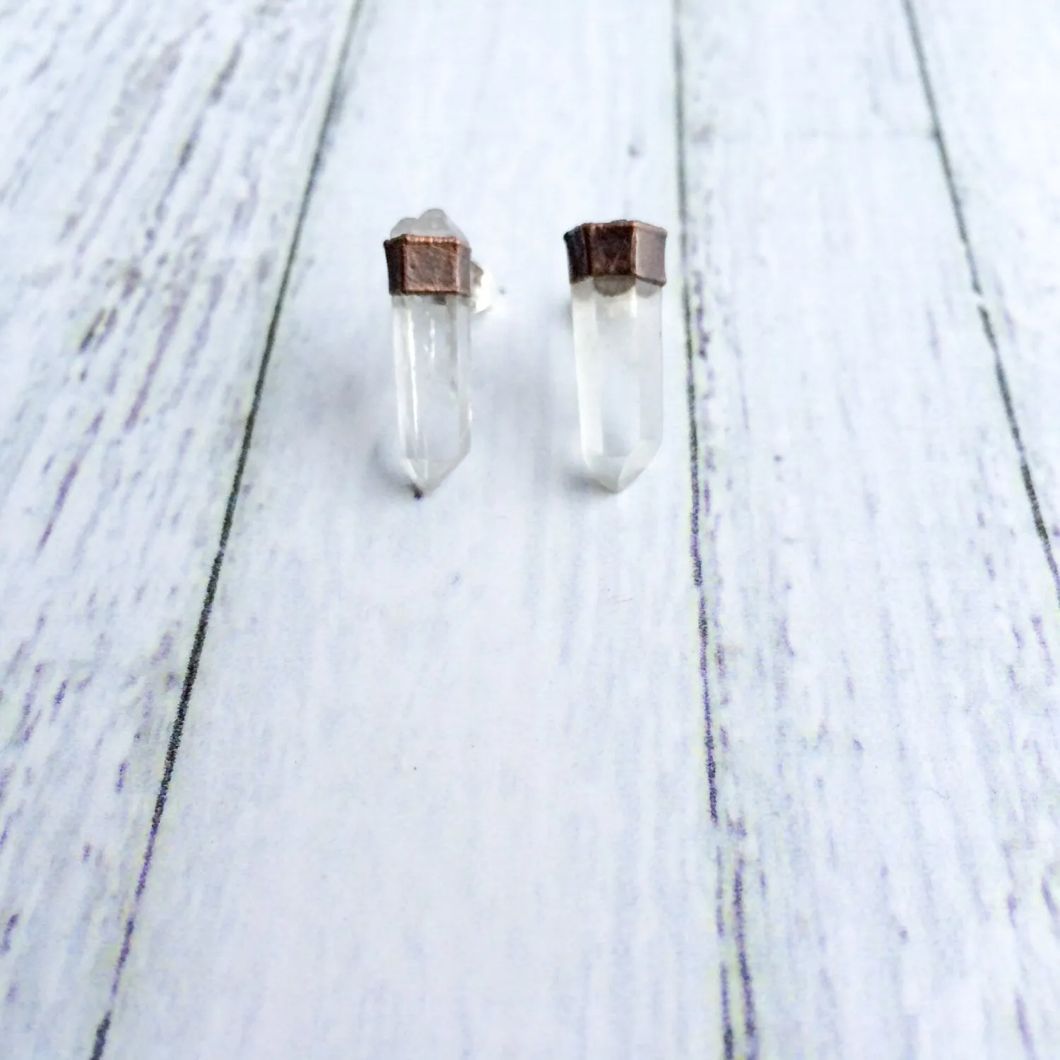 SALE Raw crystal studs | Herkimer diamond