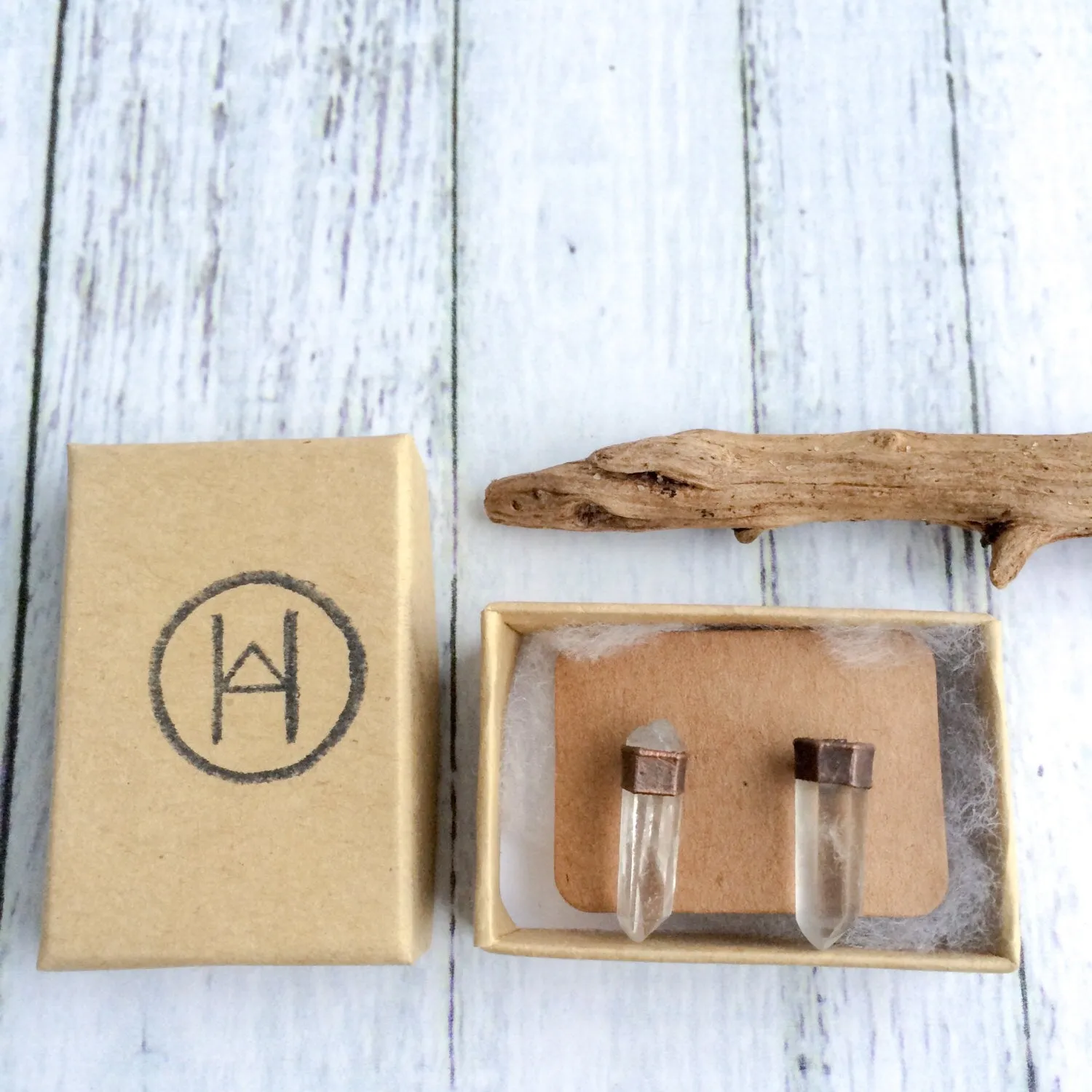 SALE Raw crystal studs | Herkimer diamond