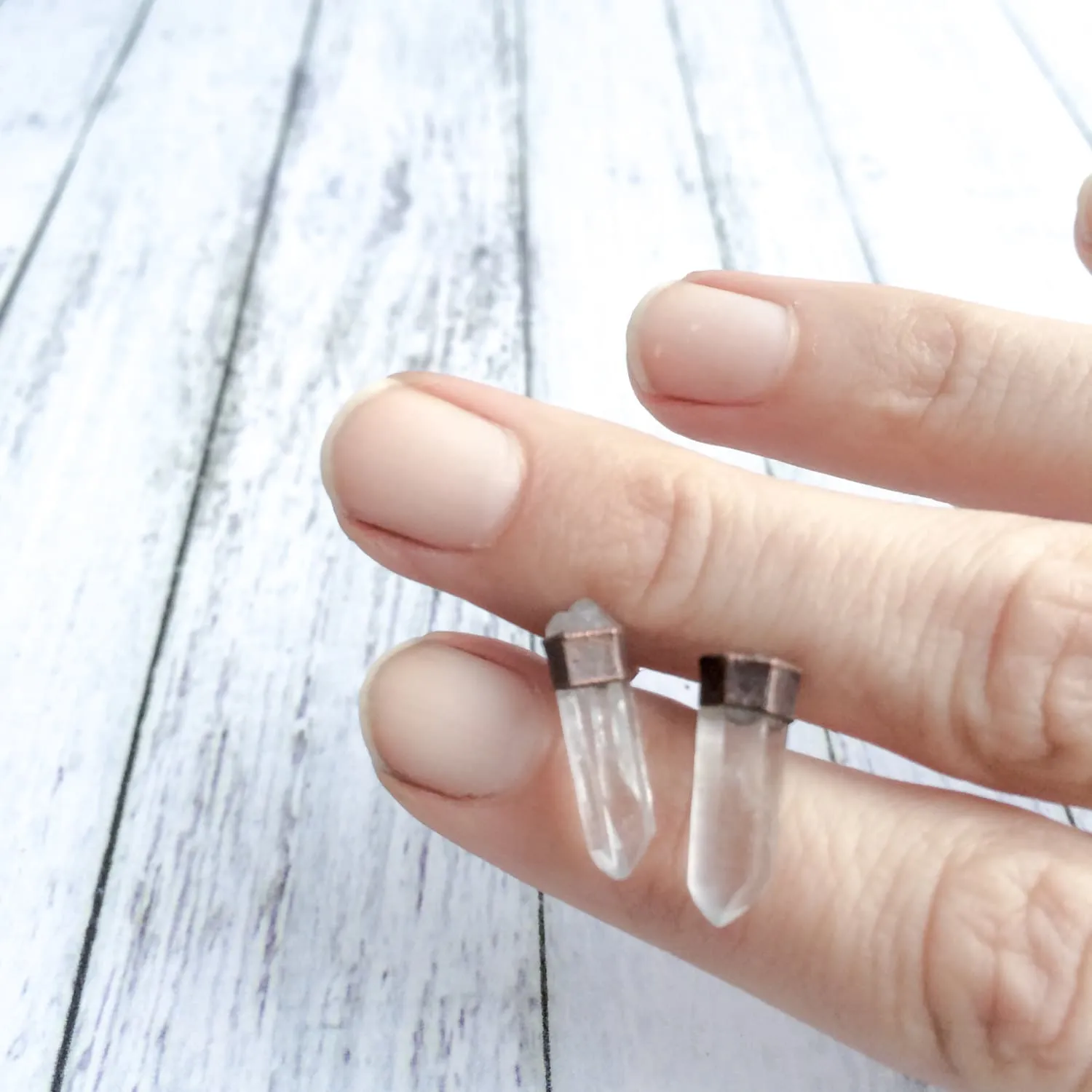 SALE Raw crystal studs | Herkimer diamond