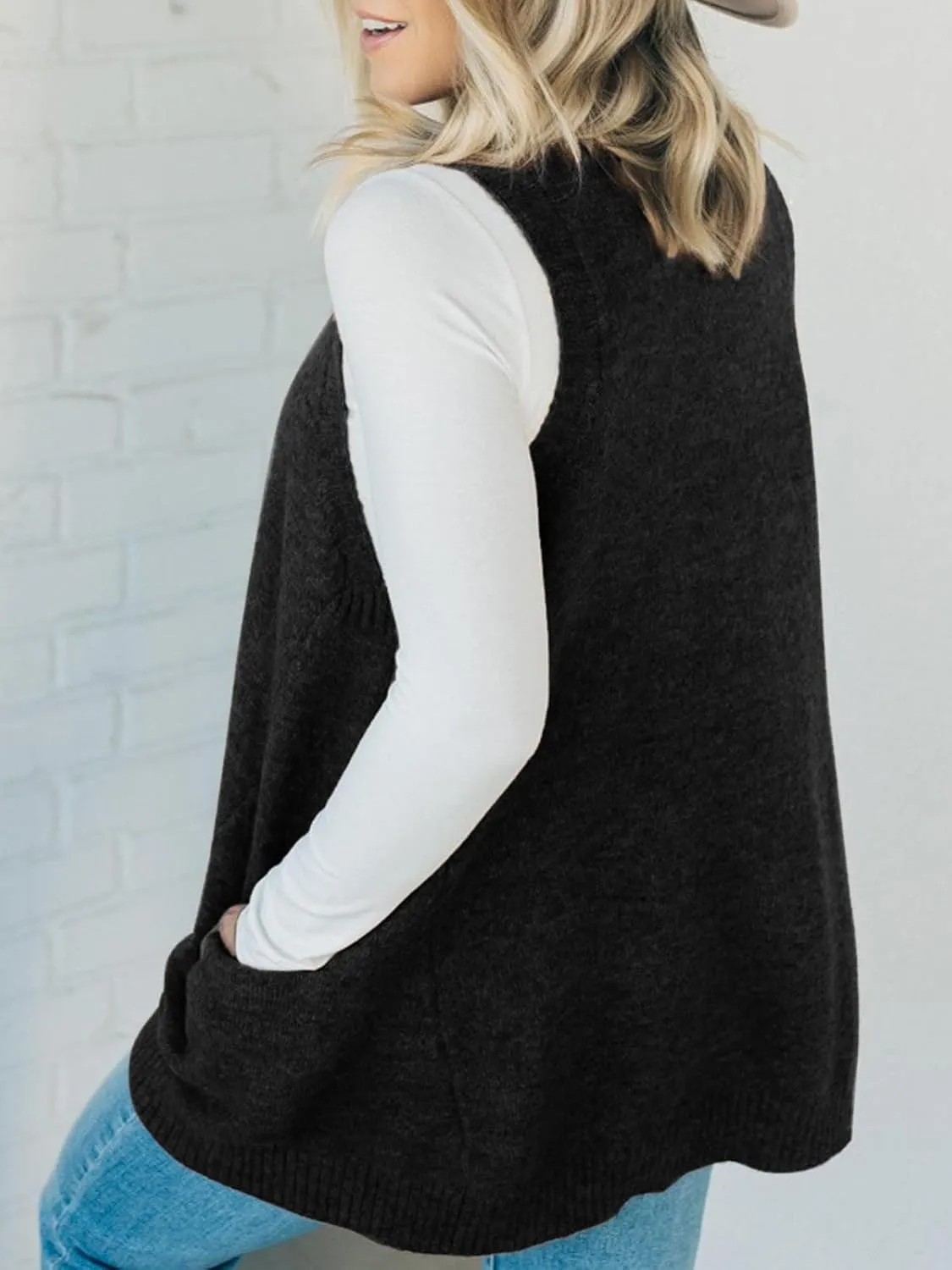 Saodimallsu Womens Sleeveless Sweater Vest V Neck Loose Knit Casual A Line Flattering Tunic Top with Pockets