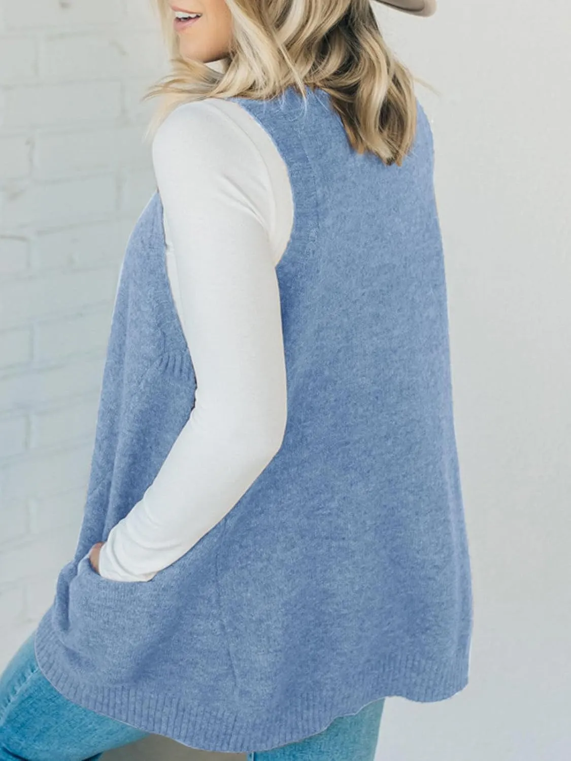 Saodimallsu Womens Sleeveless Sweater Vest V Neck Loose Knit Casual A Line Flattering Tunic Top with Pockets