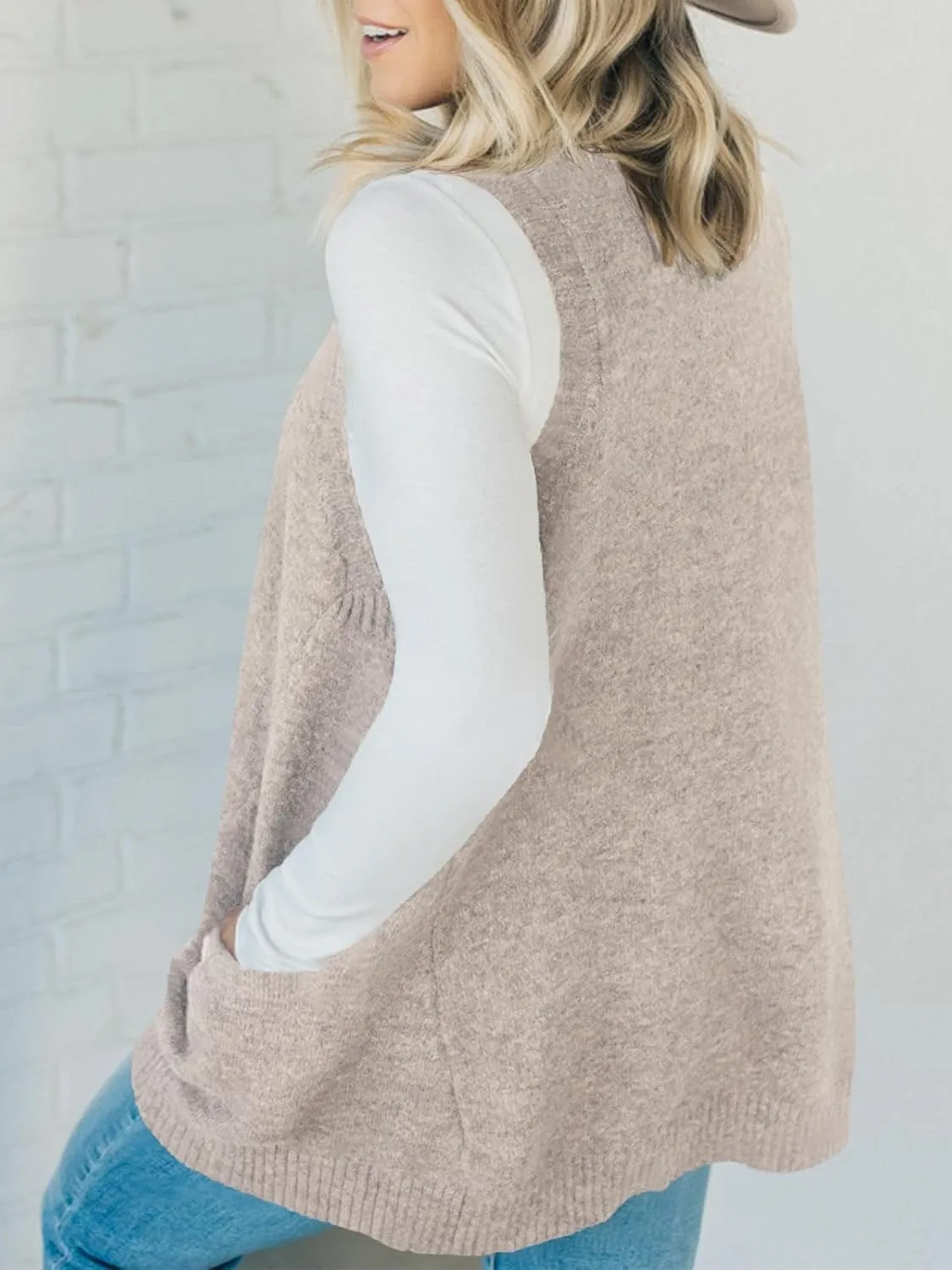 Saodimallsu Womens Sleeveless Sweater Vest V Neck Loose Knit Casual A Line Flattering Tunic Top with Pockets