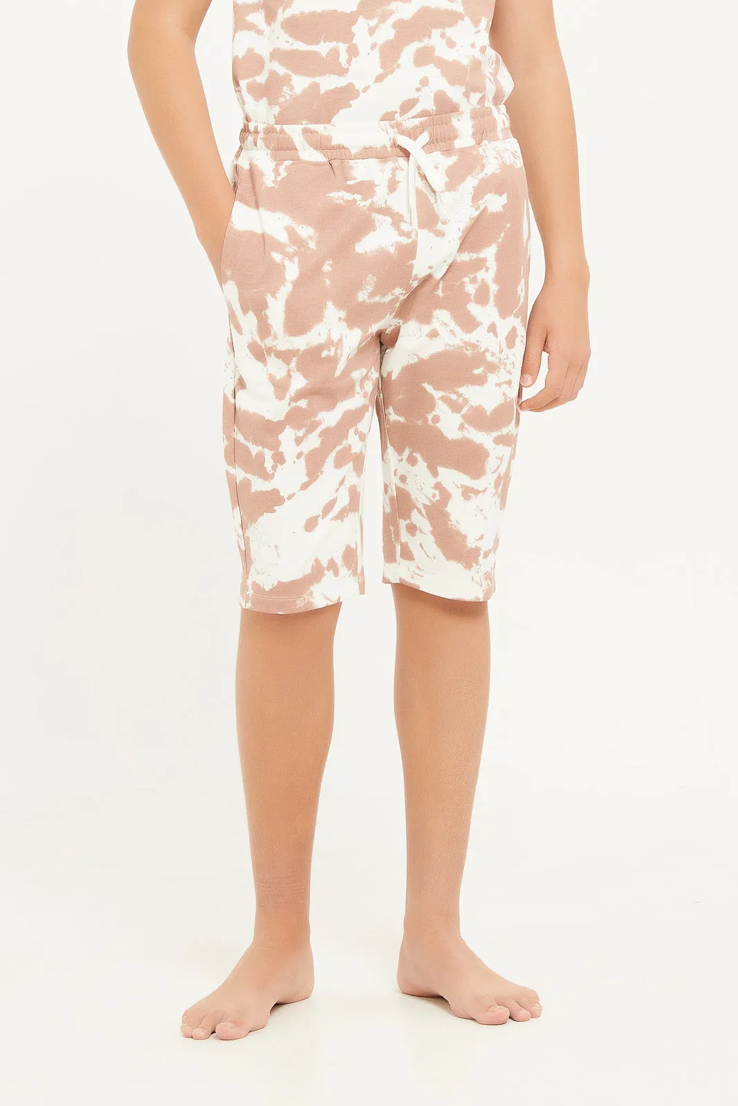 Senior Boys Beige And White Tye Dye Casual Set