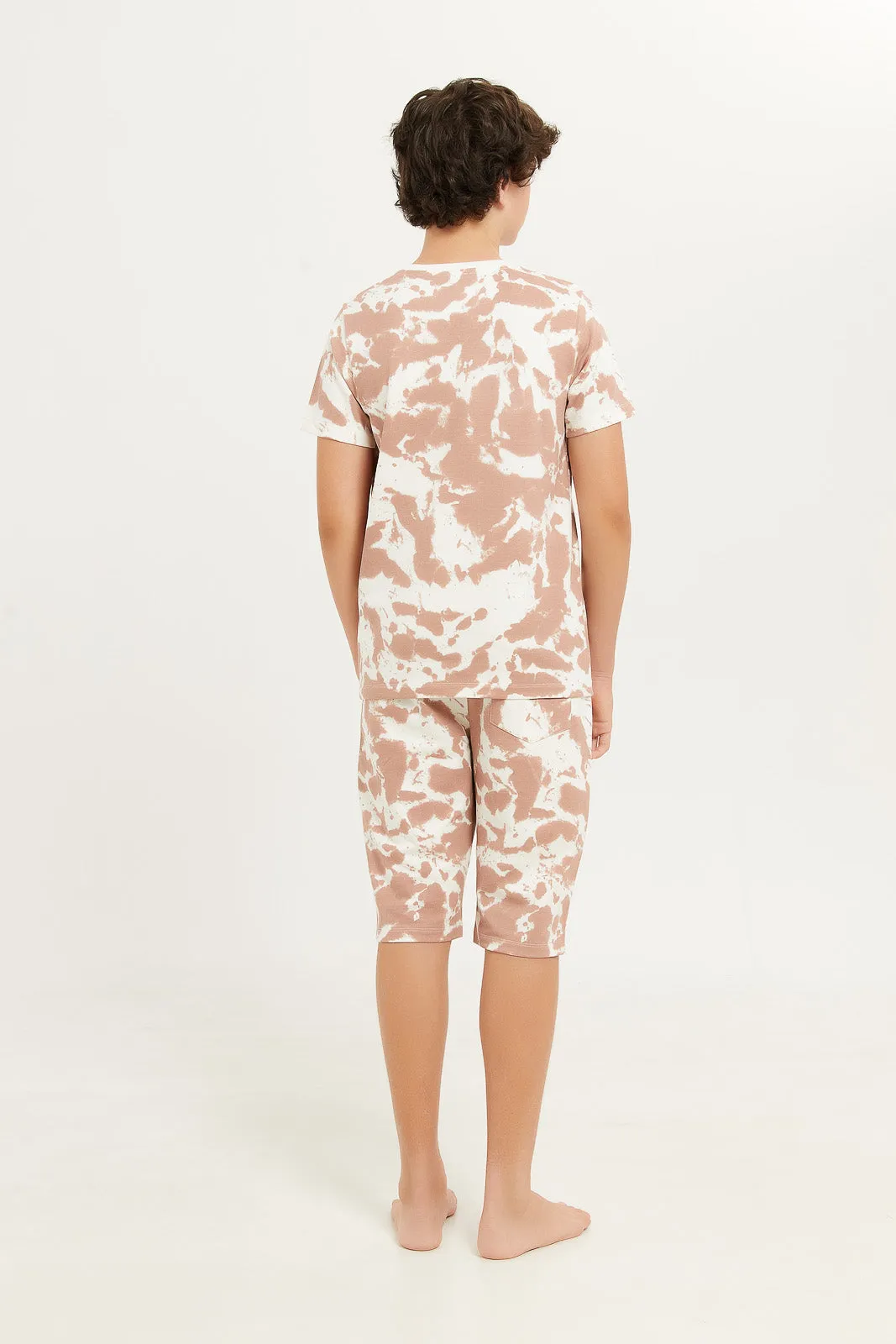 Senior Boys Beige And White Tye Dye Casual Set