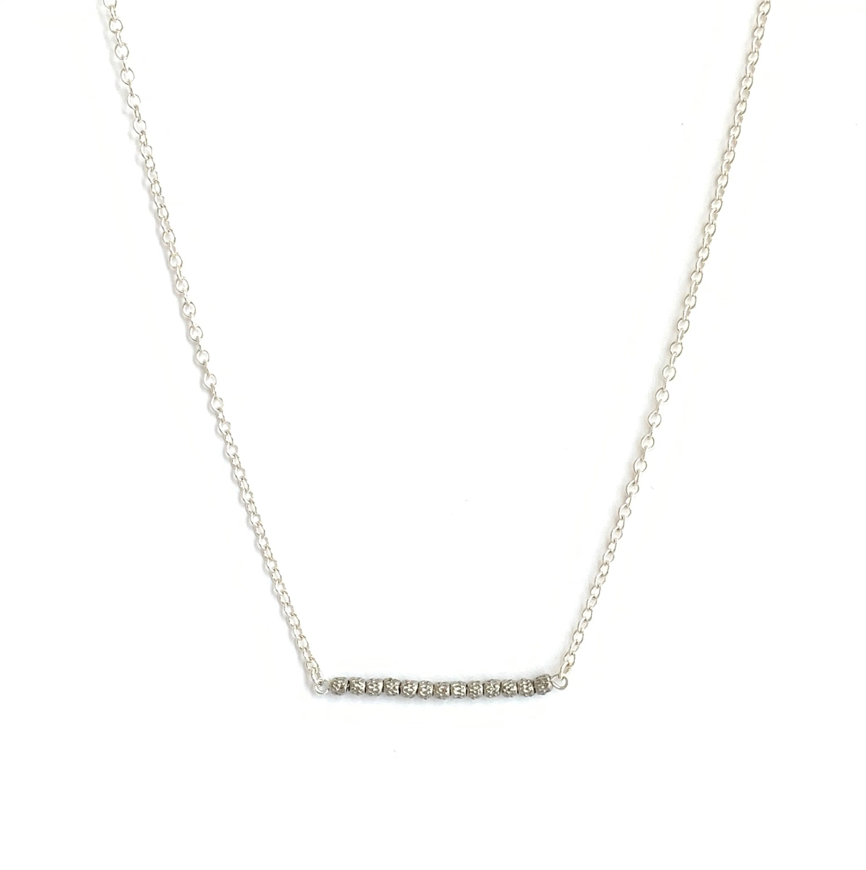 Silver Beaded Bar Necklace