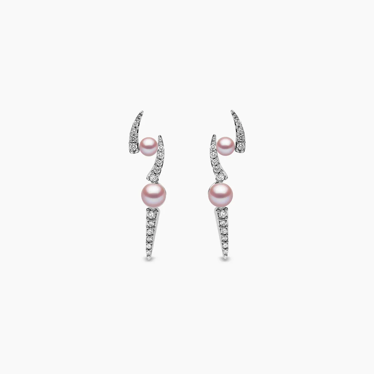 Sleek 18K Gold Pearl and Diamond Lightening Bolt Earrings