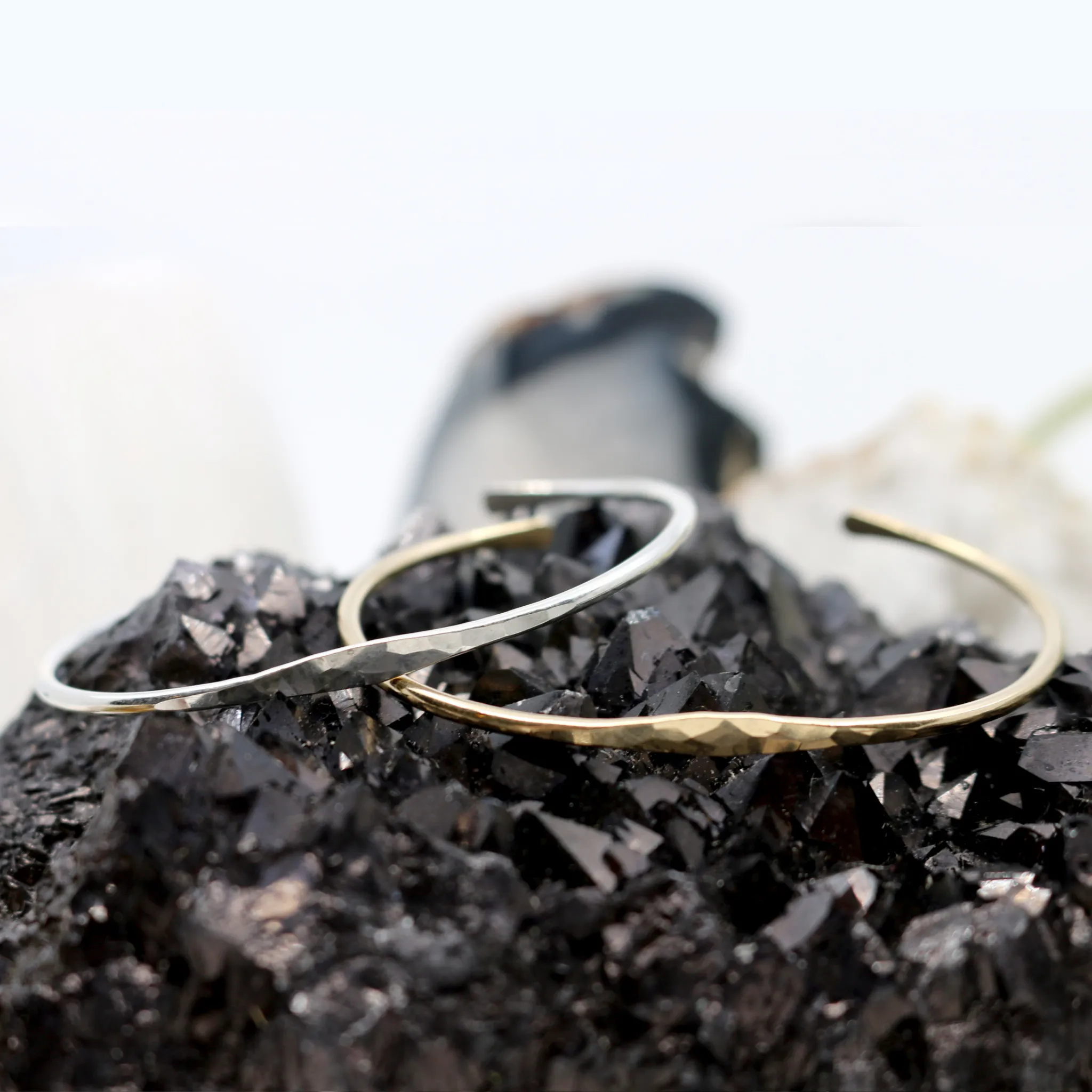 Stacked // Slim Bangle, Gold or Silver, Hammered Bracelet, Stacking Bracelets // BH-B011