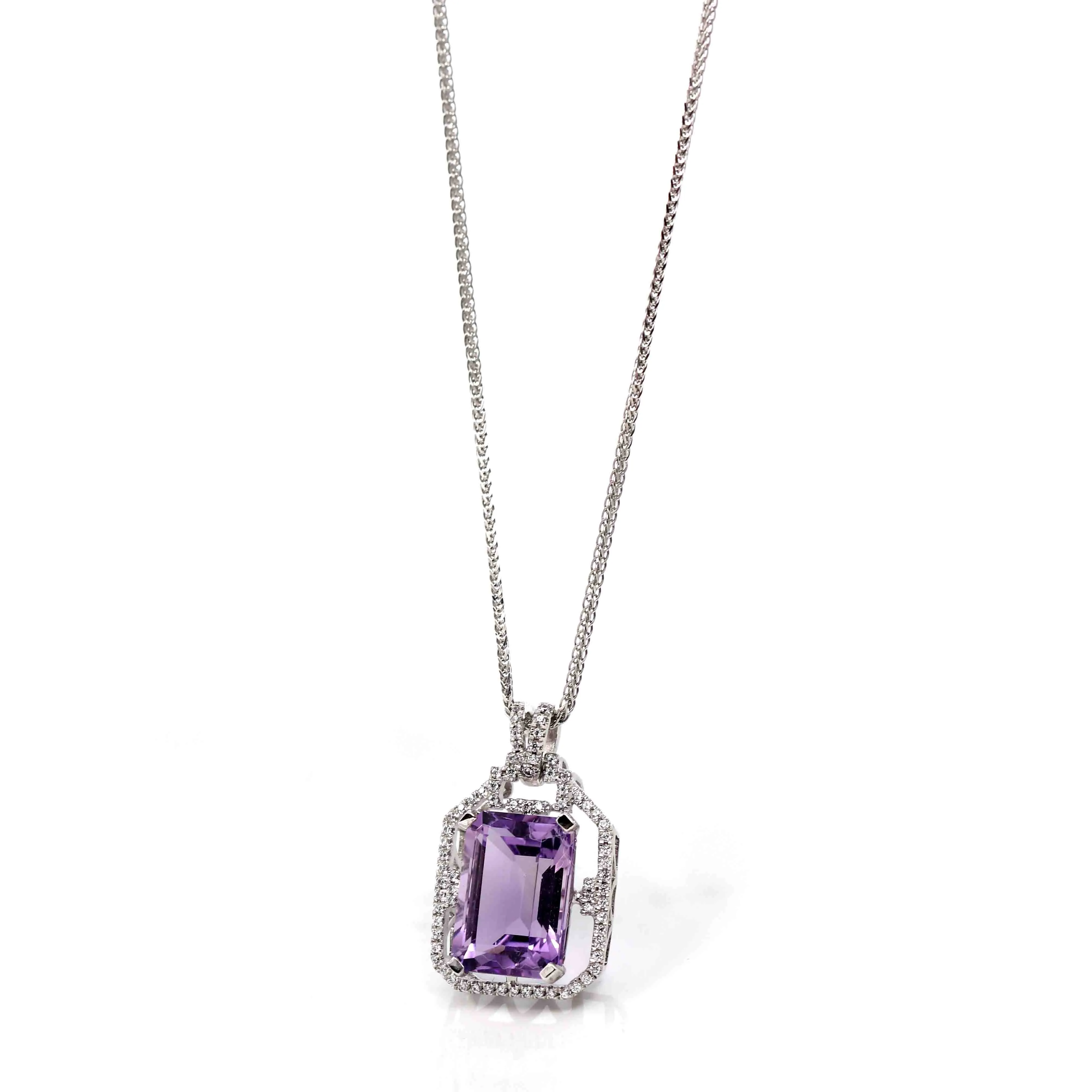 Sterling Silver Natural Amethyst Luxury Pendant Necklace With CZ