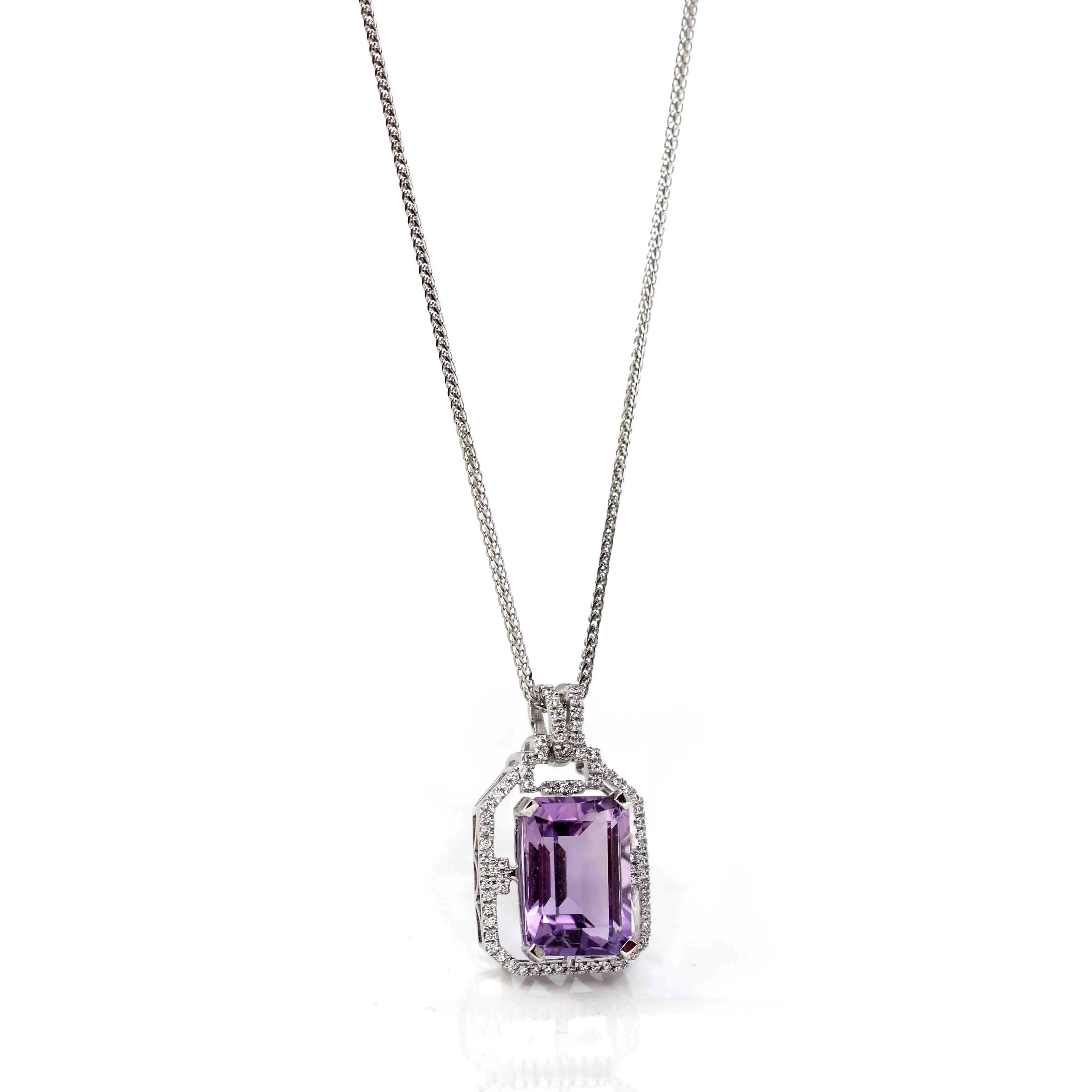 Sterling Silver Natural Amethyst Luxury Pendant Necklace With CZ