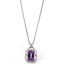 Sterling Silver Natural Amethyst Luxury Pendant Necklace With CZ