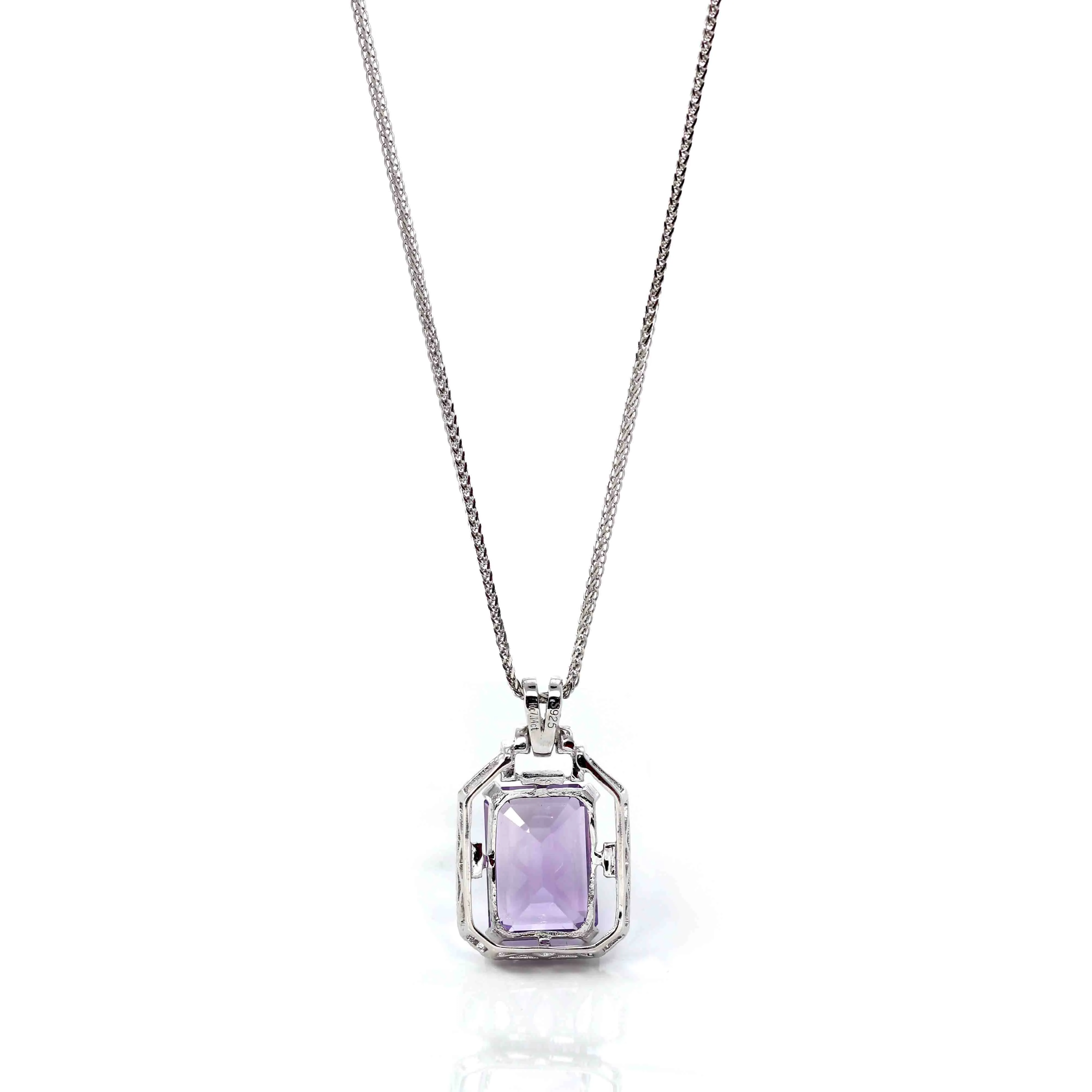Sterling Silver Natural Amethyst Luxury Pendant Necklace With CZ