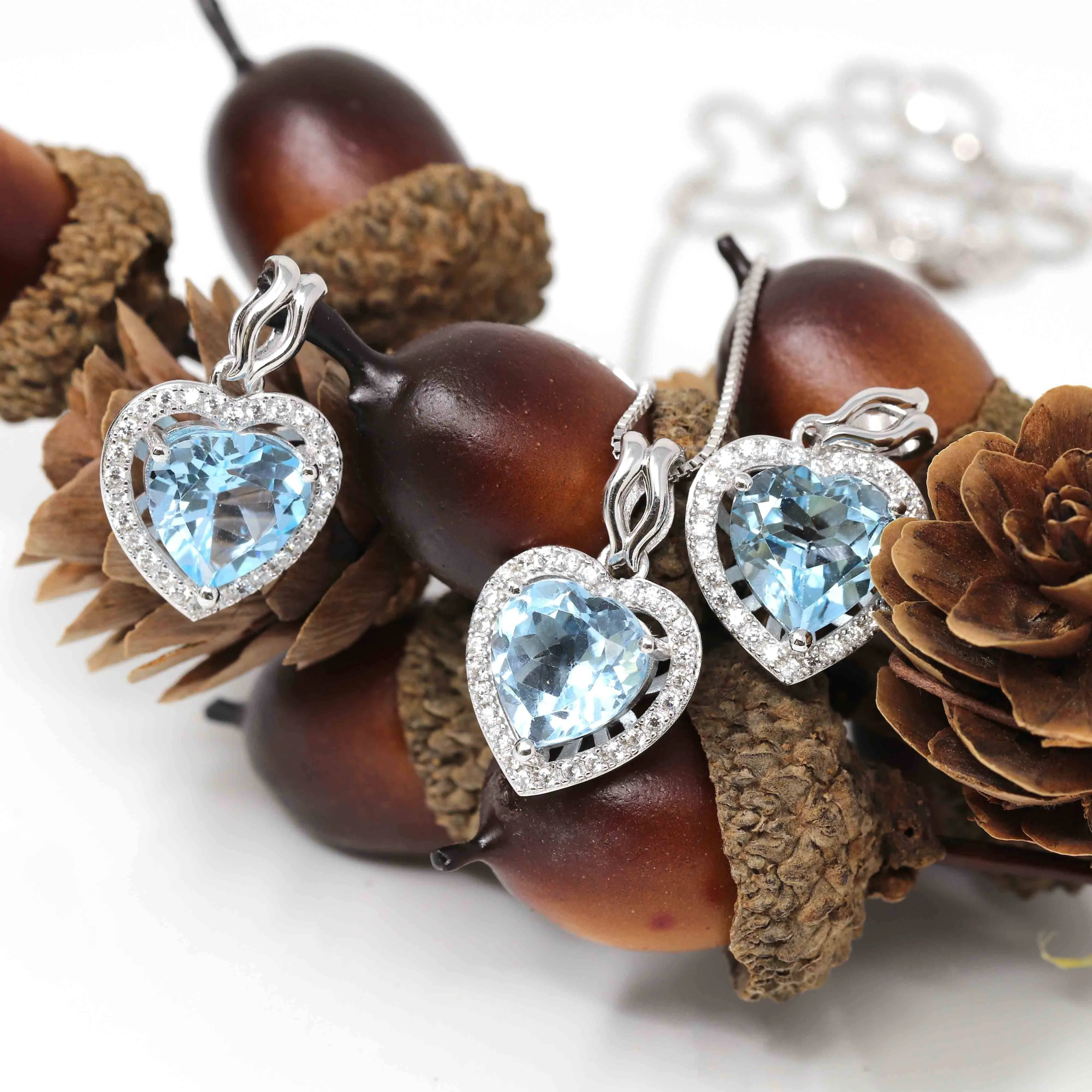 Sterling Silver Natural Topaz Love Heart Pendant Necklace With CZ