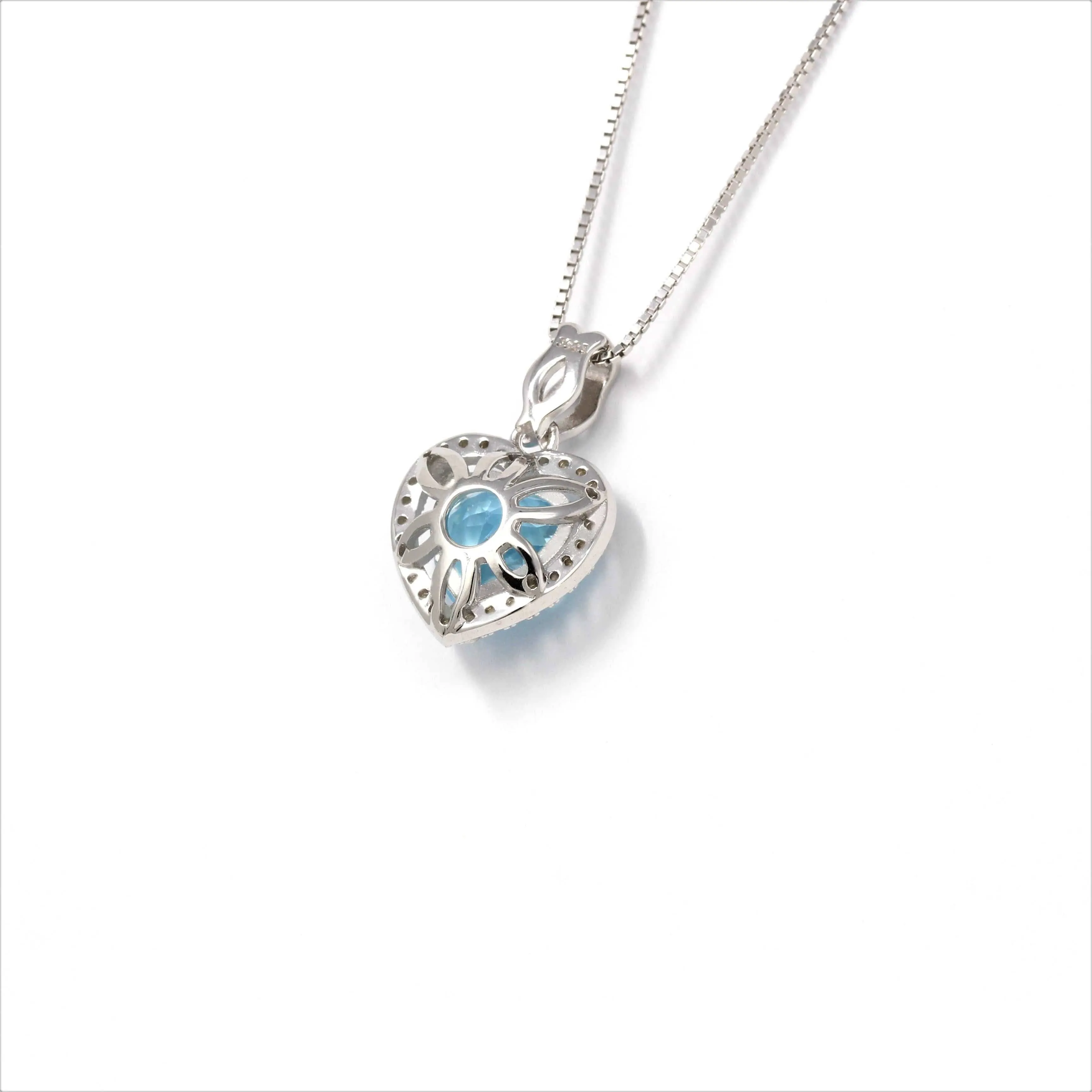 Sterling Silver Natural Topaz Love Heart Pendant Necklace With CZ