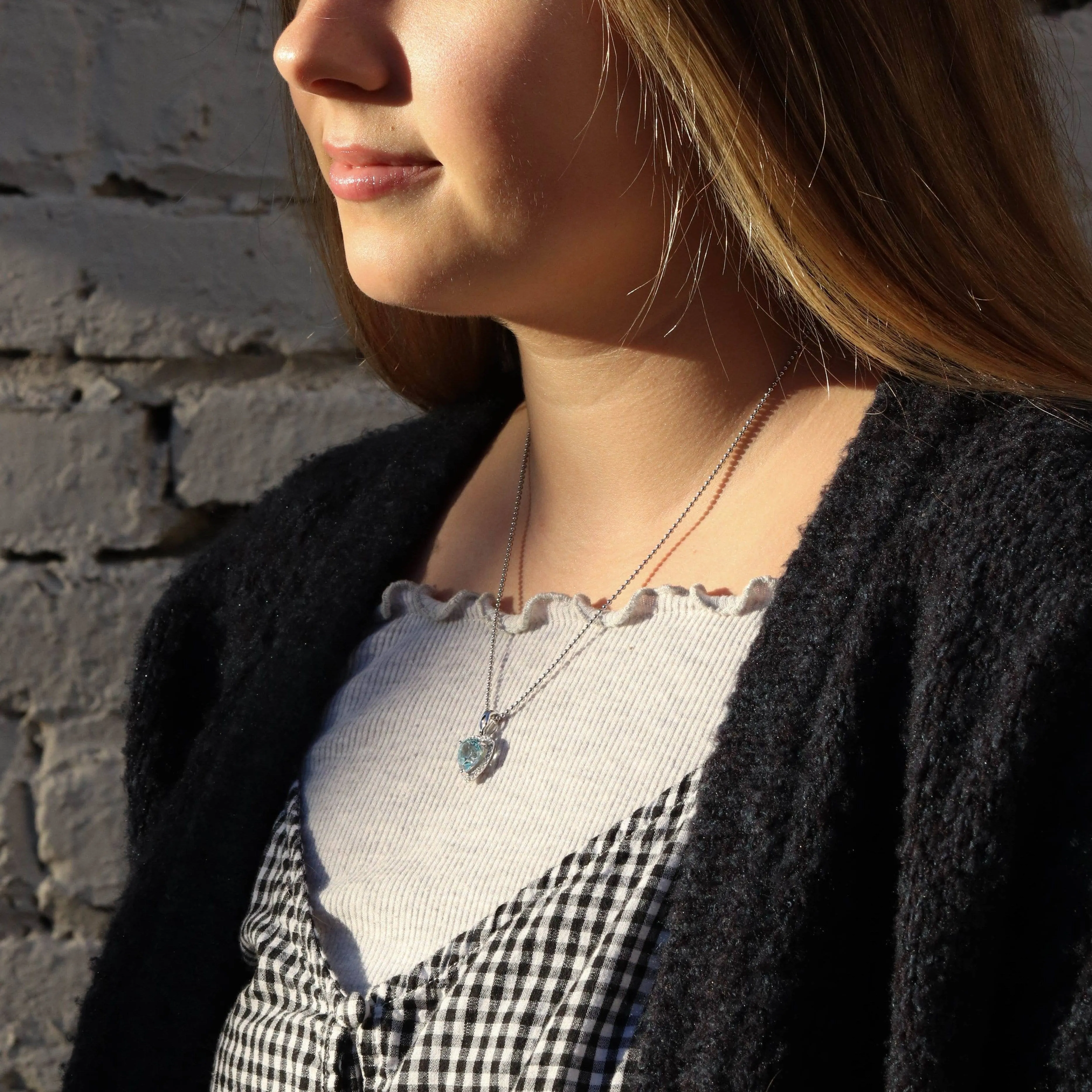 Sterling Silver Natural Topaz Love Heart Pendant Necklace With CZ