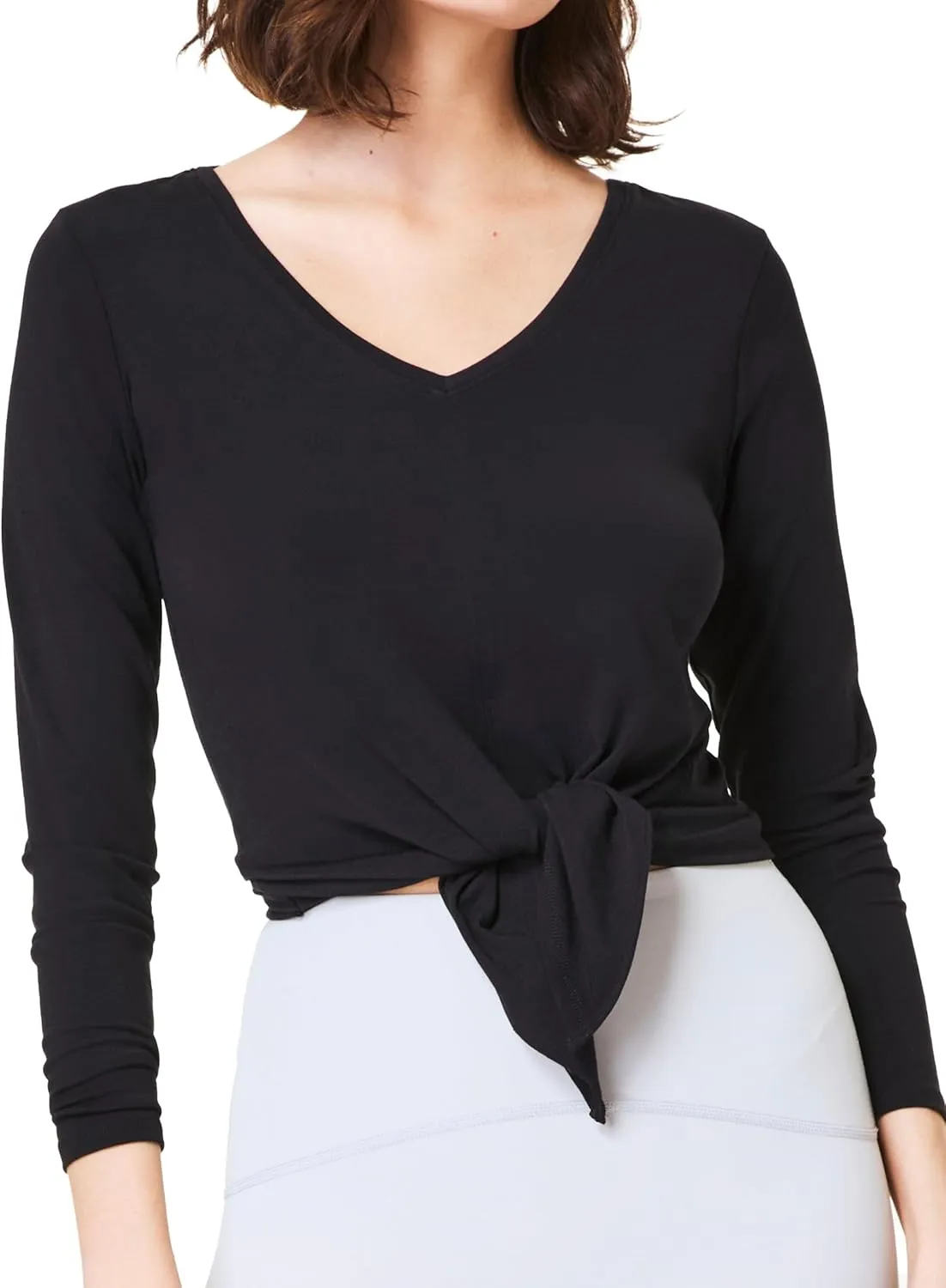 SuperPrity Women's Long Sleeve T-Shirt Workout Tops Reversible Tie Front Tunic Yoga Gym Ladies Blouses Activewear