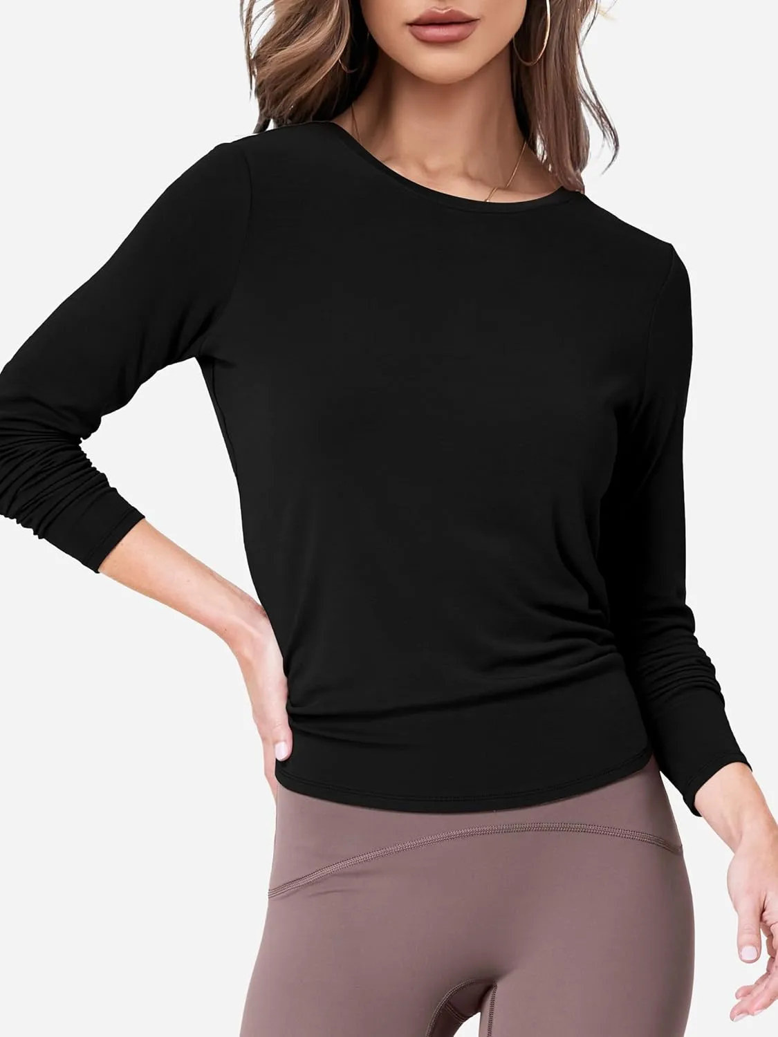 SuperPrity Women's Long Sleeve T-Shirt Workout Tops Reversible Tie Front Tunic Yoga Gym Ladies Blouses Activewear