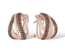 Very high  Sterling Silver Stud Earrings For Women Sparkling Brown Spinel White CZ Cross Style Fashion Fine Jewelry