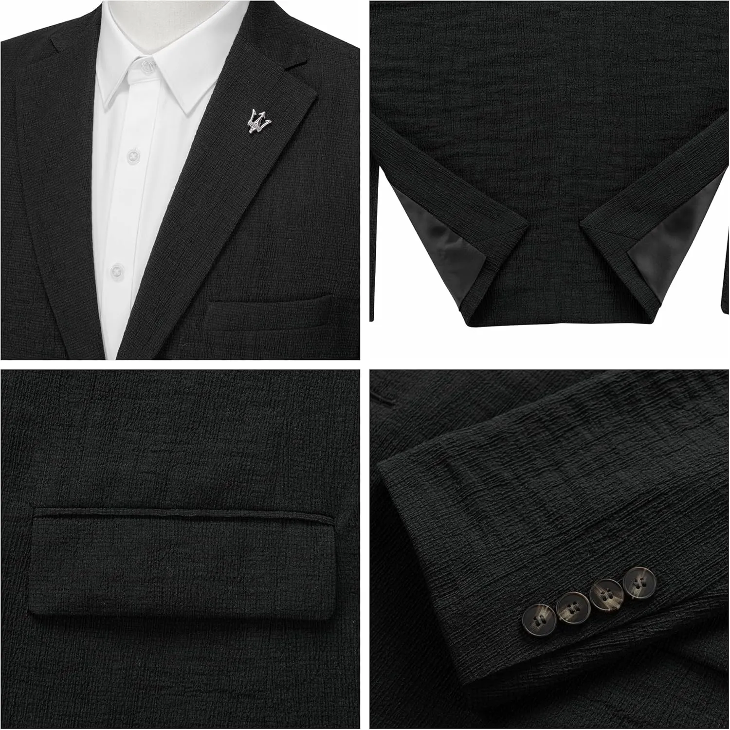 WEEN CHARM Men's Summer Seersucker Suit-2-Piece Blazer and Pants Set-Lightweight,Breathable,Casual,Cool and Comfortable