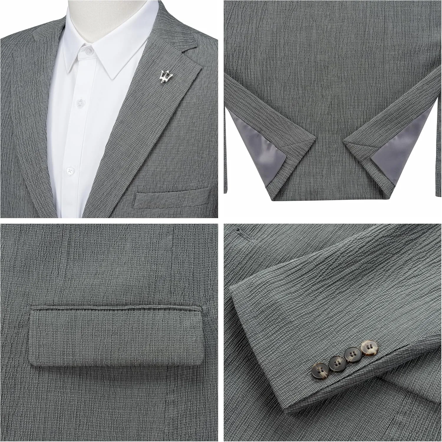 WEEN CHARM Men's Summer Seersucker Suit-2-Piece Blazer and Pants Set-Lightweight,Breathable,Casual,Cool and Comfortable