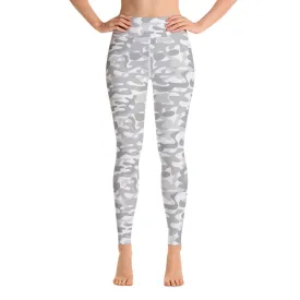 White Camo Yoga Leggings Women, Camouflage High Waisted Pants Cute Printed Workout Running Gym Designer Tights