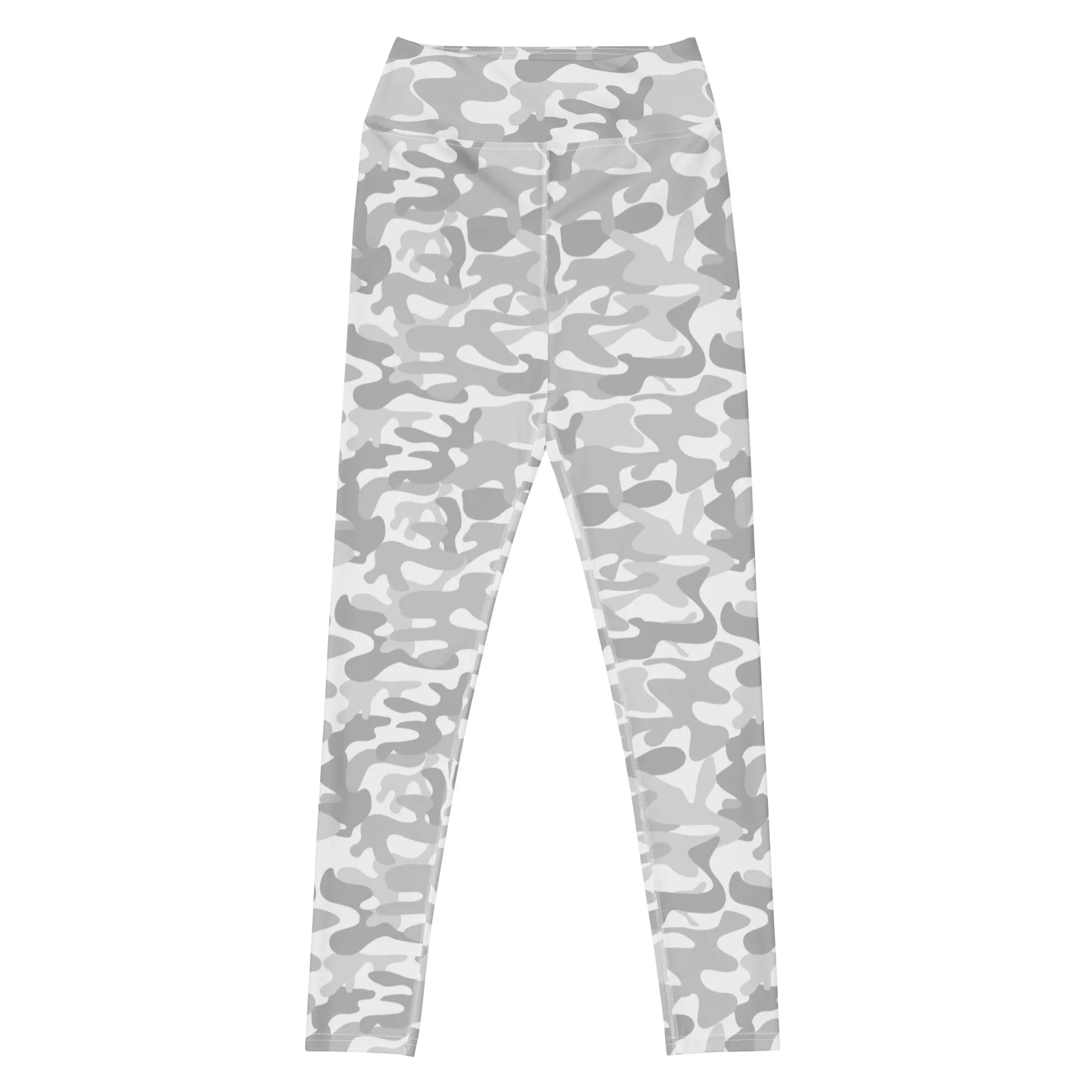 White Camo Yoga Leggings Women, Camouflage High Waisted Pants Cute Printed Workout Running Gym Designer Tights