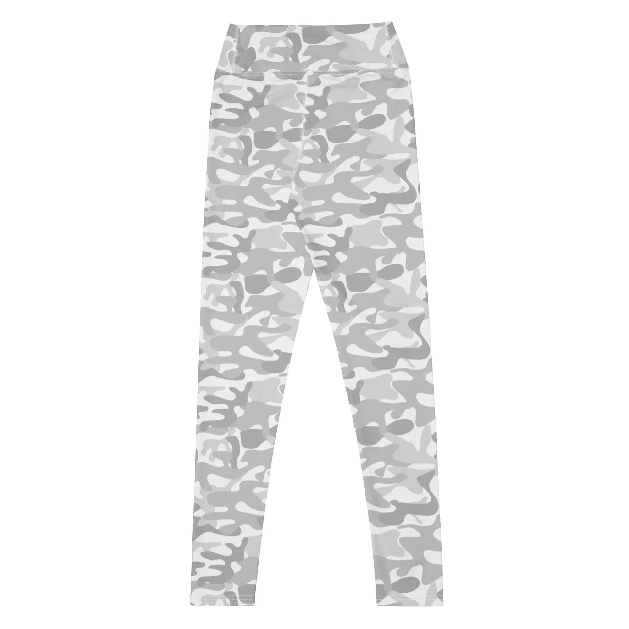 White Camo Yoga Leggings Women, Camouflage High Waisted Pants Cute Printed Workout Running Gym Designer Tights