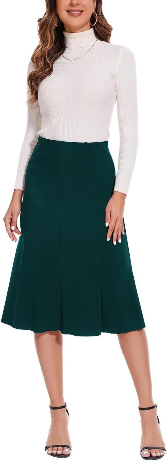 Women Elegant Knee Length Flared Skirt for Office and Casual
